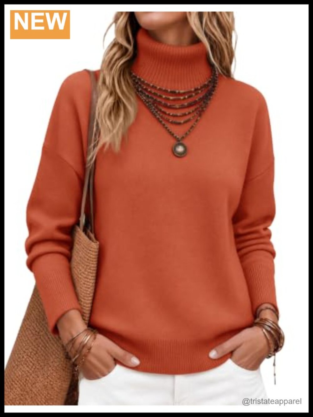 Turtleneck Sweater Chunky Knitted Pullover Oversized High Low Hem